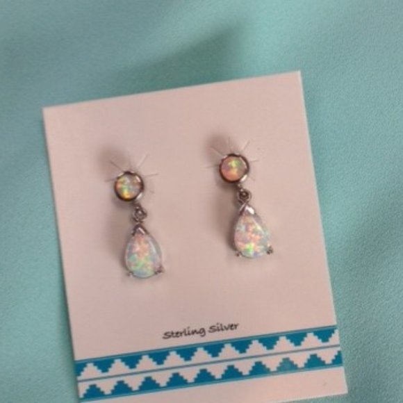 Sterling AK Jewelry - Sterling Silver Tear Drop Opal Earrings